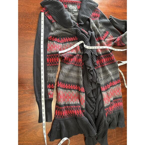 Powder River Outfitters Womens Long Cardigan Duster Sweater XL Fair Isle Ruffle - Picture 5 of 9